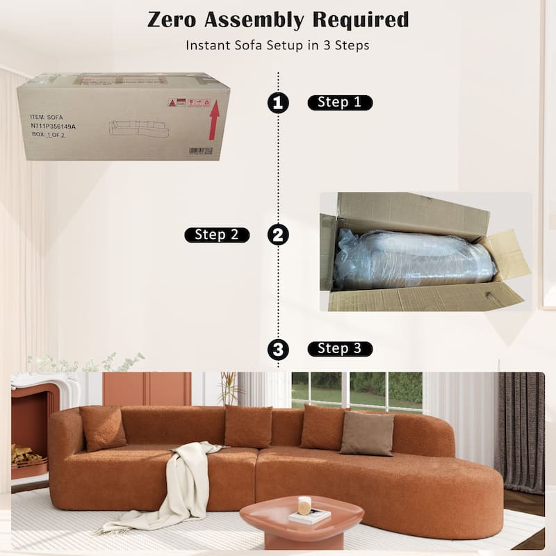 132" Modern Curved Sectional Sofa, 2-Piece Chenille Modular Couch with Pillows, Sponge & Spring Cushion for Living Room