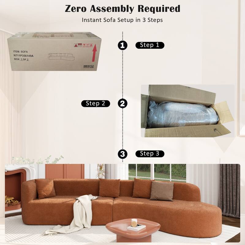 Curved Sectional Sofa, 2 Piece Chenille Modular Couch with 4 Pillows