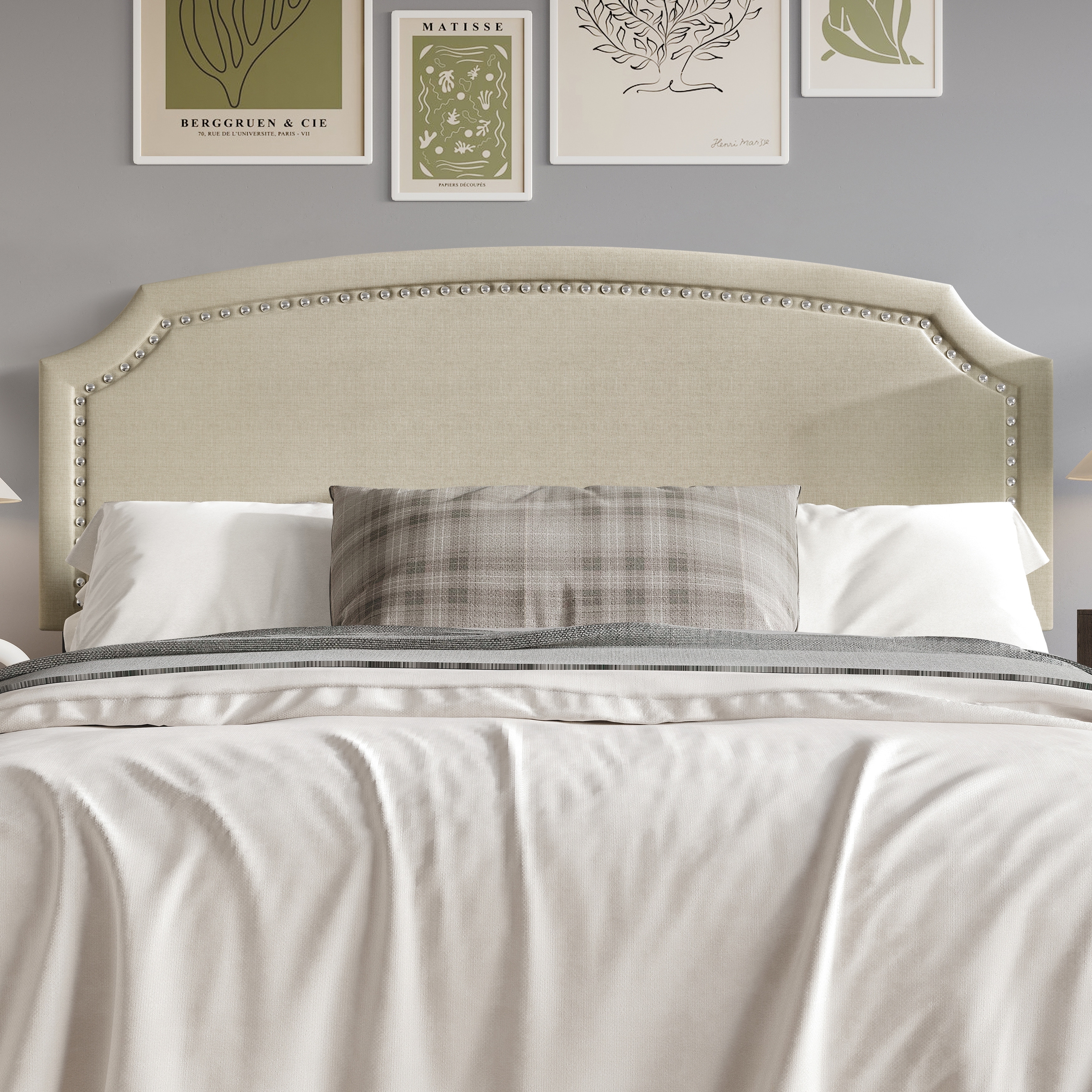 Clayfell Bowie Upholstered Headboard with Adjustable Height and Nailhead Trim, Easy Assembly
