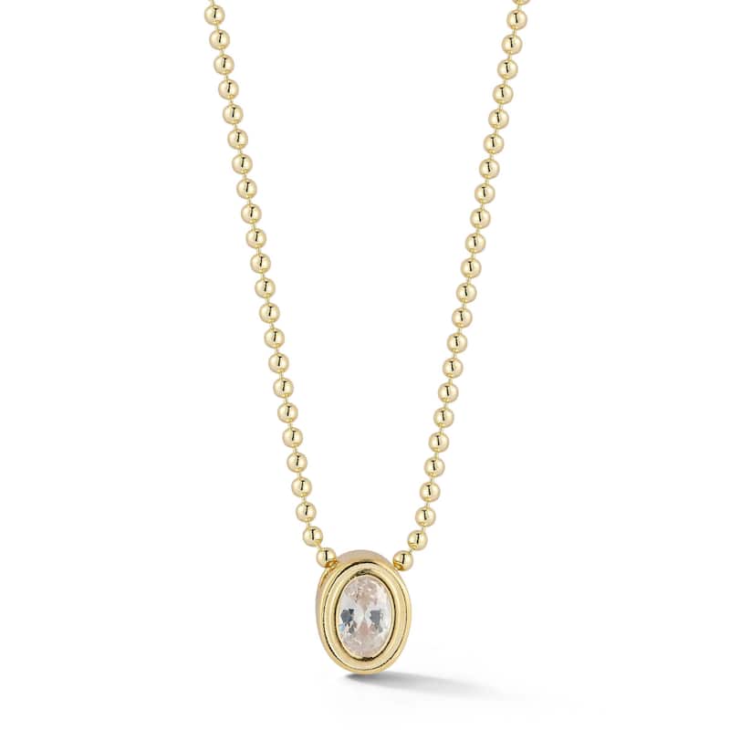 Soleil Sterling Silver Oval Solitaire Ball Chain Necklace - Yellow
