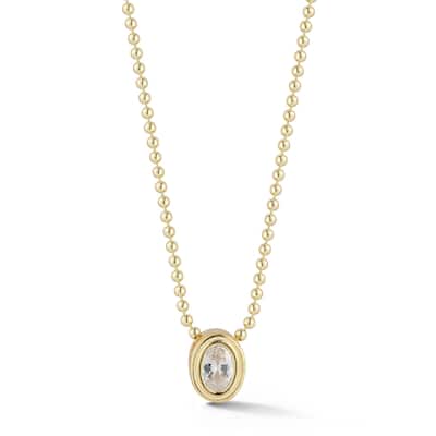 Soleil Sterling Silver Oval Solitaire Ball Chain Necklace
