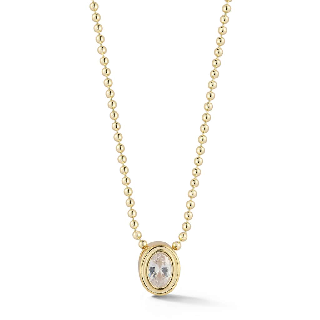 Soleil Sterling Silver Oval Solitaire Ball Chain Necklace