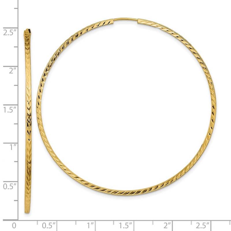 Curata 14k Yellow Gold Diamond Cut Square Tube 1.35x59mm Endless Hoop Earrings