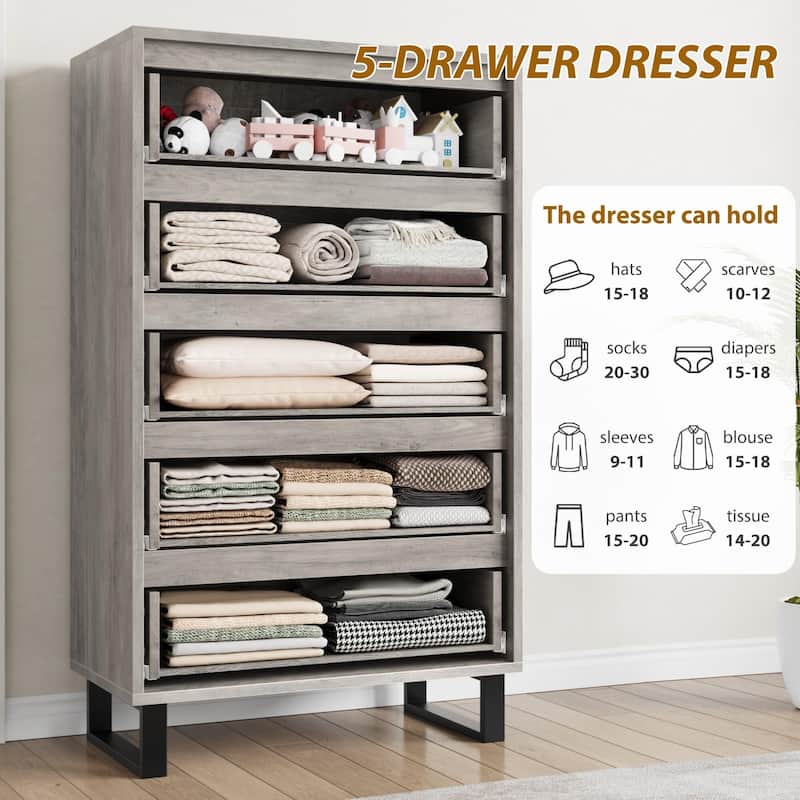 5 Dresser for Bedroom, 50" Tall Dresser, Freestanding Vertical Drawer with Storage, Wooden Closet Chest Storage