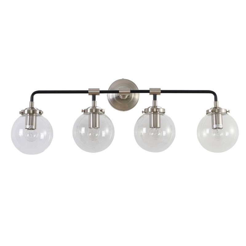 4 Lights Silver and Black Metal Frame Wall Sconce with Glass Shades