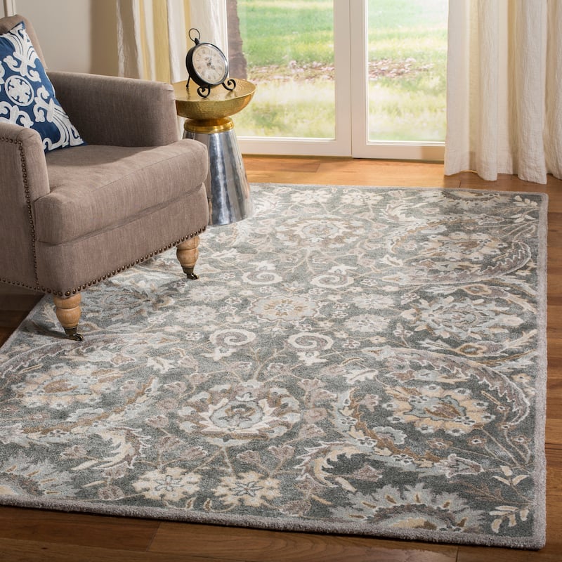 SAFAVIEH Handmade Bella Faith Modern Floral Wool Rug - 4' x 6' - Grey/Multi - Rectangle