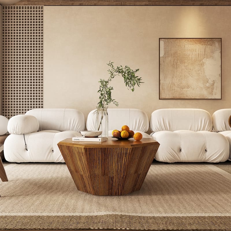 31.5" Octagonal Rubber Wood Coffee Table for Living Room, Bedroom