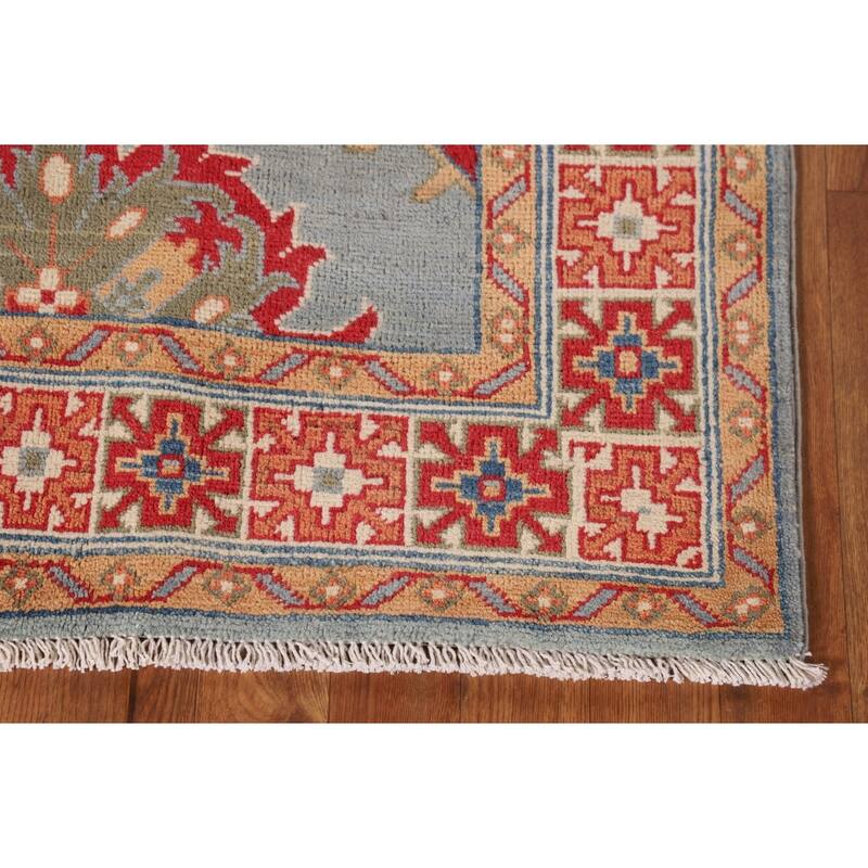 Geometric Kazak Accent Rug Hand-Knotted Oriental Blue Wool Carpet - 3'3"x 5'0"