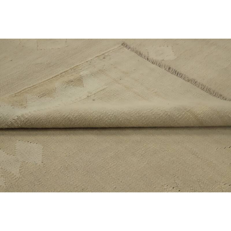 Hand Woven Oriental 100% Wool Carpet Southwestern Tribal Beige & Ivories Kilim Area Rug - 12' 0'' X 8' 9''