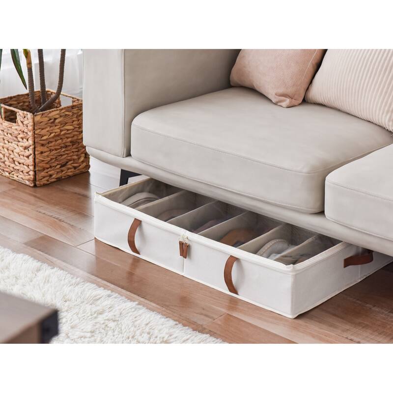 2-Pack Underbed Shoe Storage Organizer with Adjustable Dividers, 24 Pairs Fabric Shoe Storage Box - 30" W x 24.5" D x 5.25" H