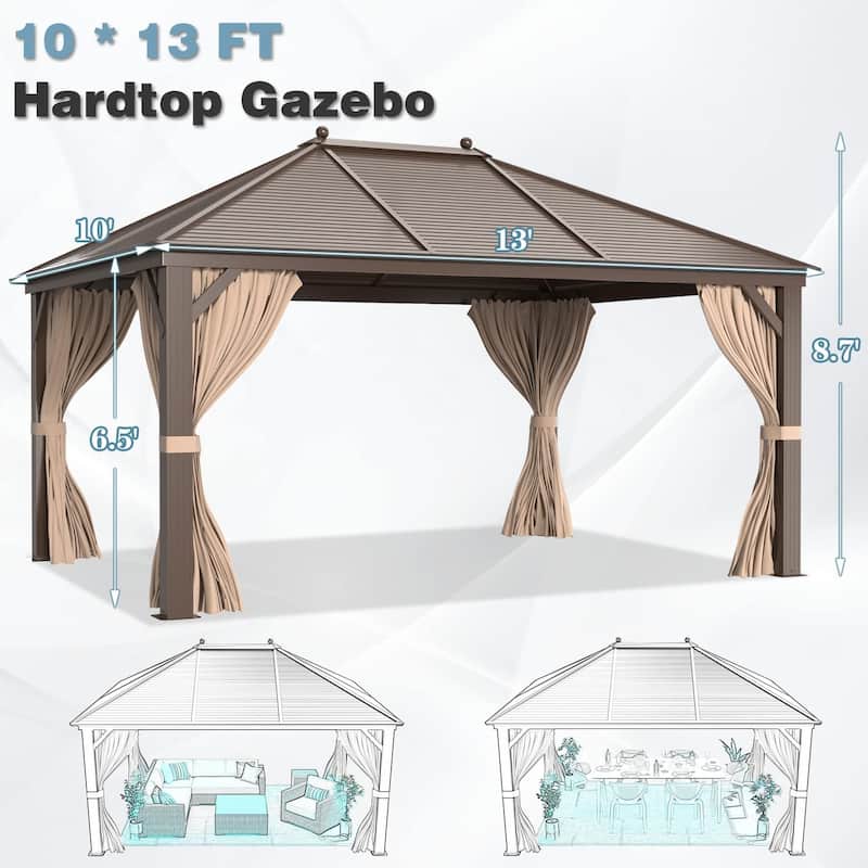Pro Series Outdoor Hardtop Gazebo Pergola | Galvanized Steel Roof & Aluminum Frame | Includes Premium Curtains & Netting