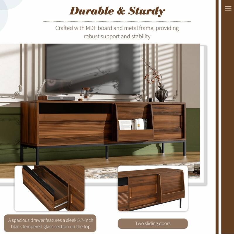 70.8'' Modern TV Stand for TVs up to 75", Entertainment Center with Storage, Sliding Doors