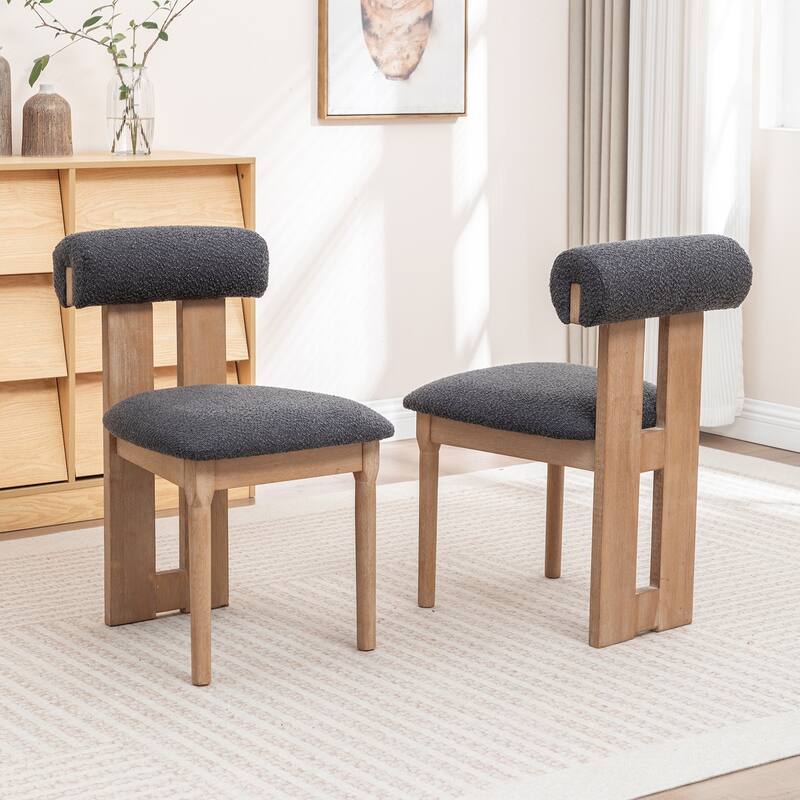 SEYNAR Set of 2 Modern Linen Upholstered Dining Chairs with Bolster Backrest