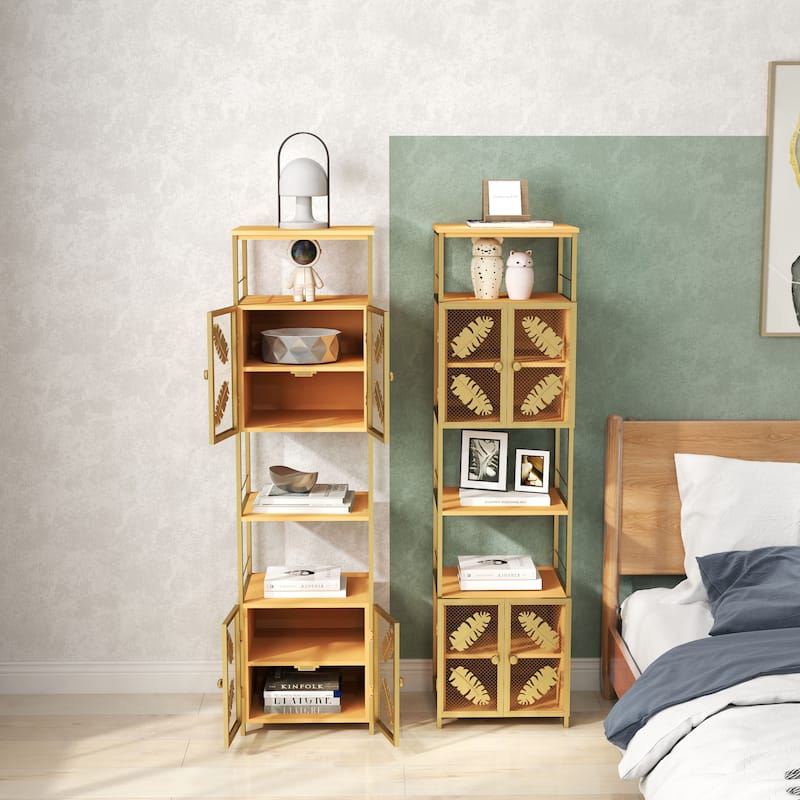 Floor Storage Cabinet, Freestanding Cabinet with Open Compartments
