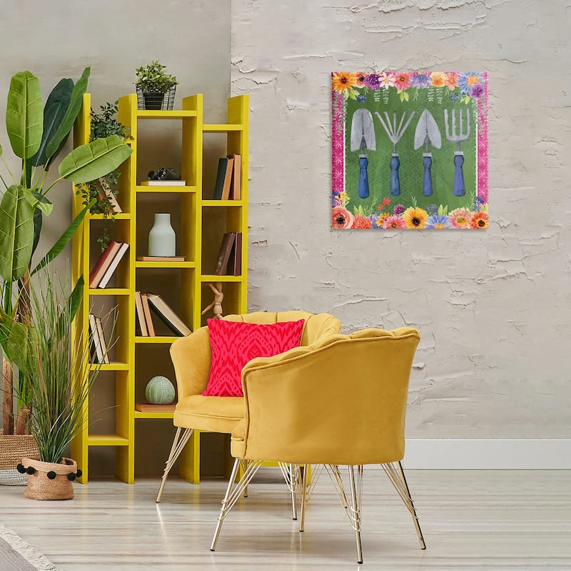 Stupell Gardening Tools & Floral Border Canvas Wall Art Design By Nicole DeCamp