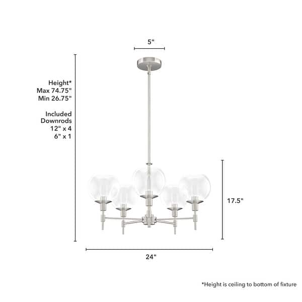 dimension image slide 4 of 11, Hunter Xidane Metal and Glass Orb Chandelier - Entry, Kitchen or Dining Room Table, Bedroom - Mid-Century Modern, Transitional