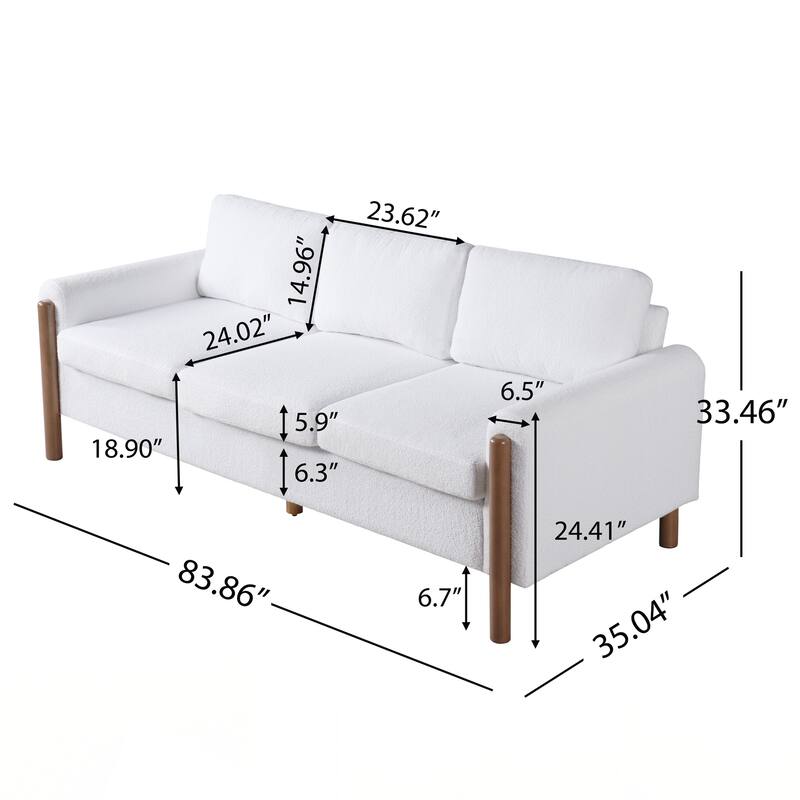 3-Seater Sofa, Curved Armrest with Integrated Solid Wood Legs
