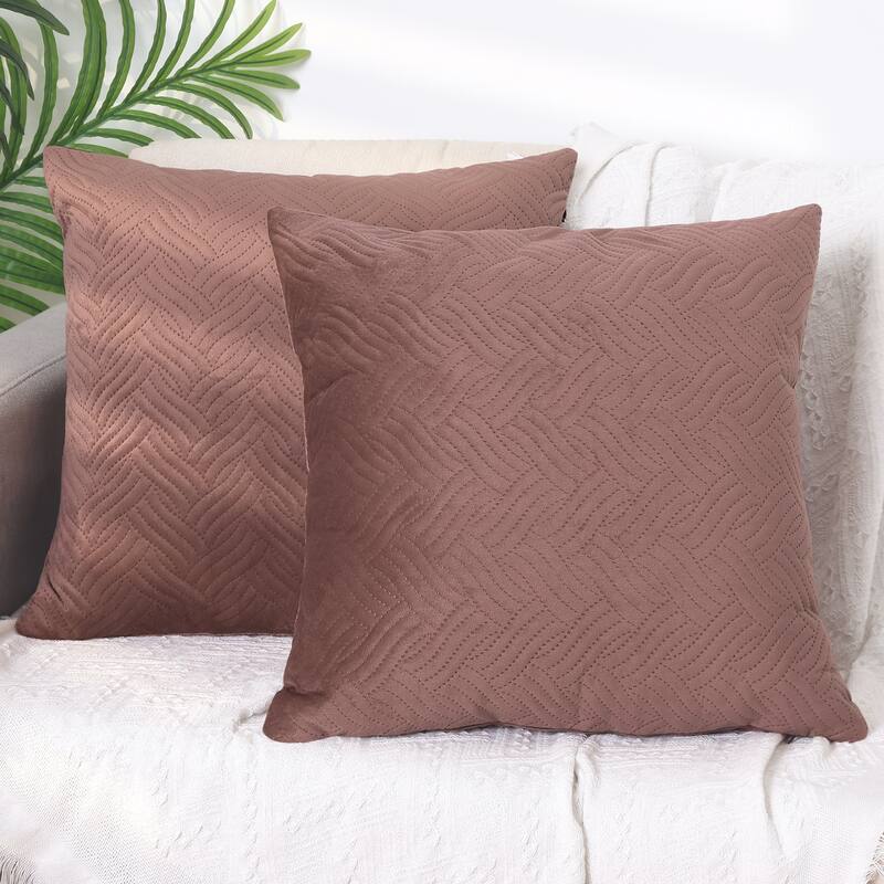 Velvet Knitted Throw Pillow Covers, Pack of 2 Spring Decorative Pillow Cases Square Soft Cushion Covers - Dark Pink