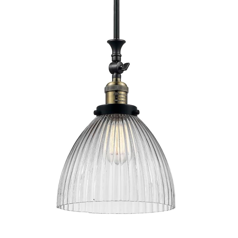 Innovations Lighting Seneca Falls Single Light 10" Wide Mini Pendant - Black / Antique Brass / Clear Halophane