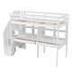 preview thumbnail 7 of 17, White Twin Size Solid Wood Loft Bed with Storage Staircase and Desks