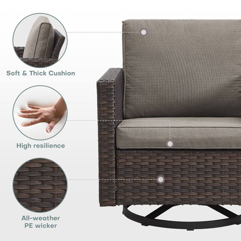 Gymojoy 9-11 Person Outdoor Courtyard Wicker Family Party Conversation Set Group With Swivel Chairs And 52" Table