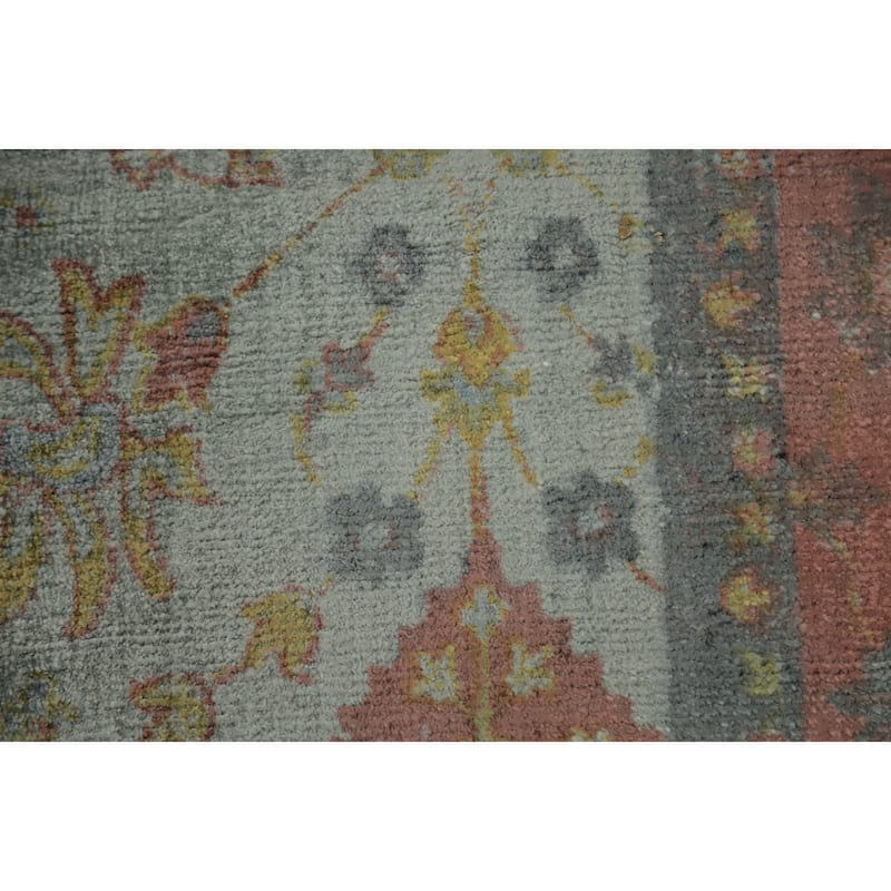 Hand Knotted Oriental Viscose Silk Carpet Transitional Floral Greys & Charcoal Oushak Area Rug - 8' 0'' X 4' 11''