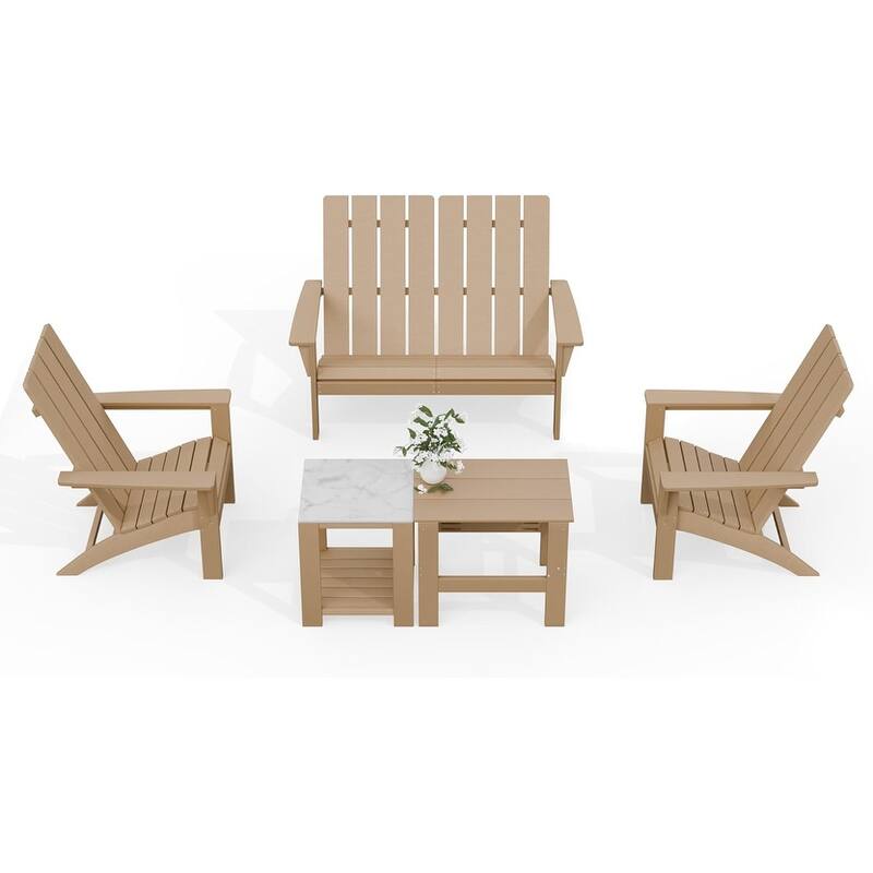 5-Piece Adirondack Chair Set, Combination Seat Coffee Table - Woodgrain khaki