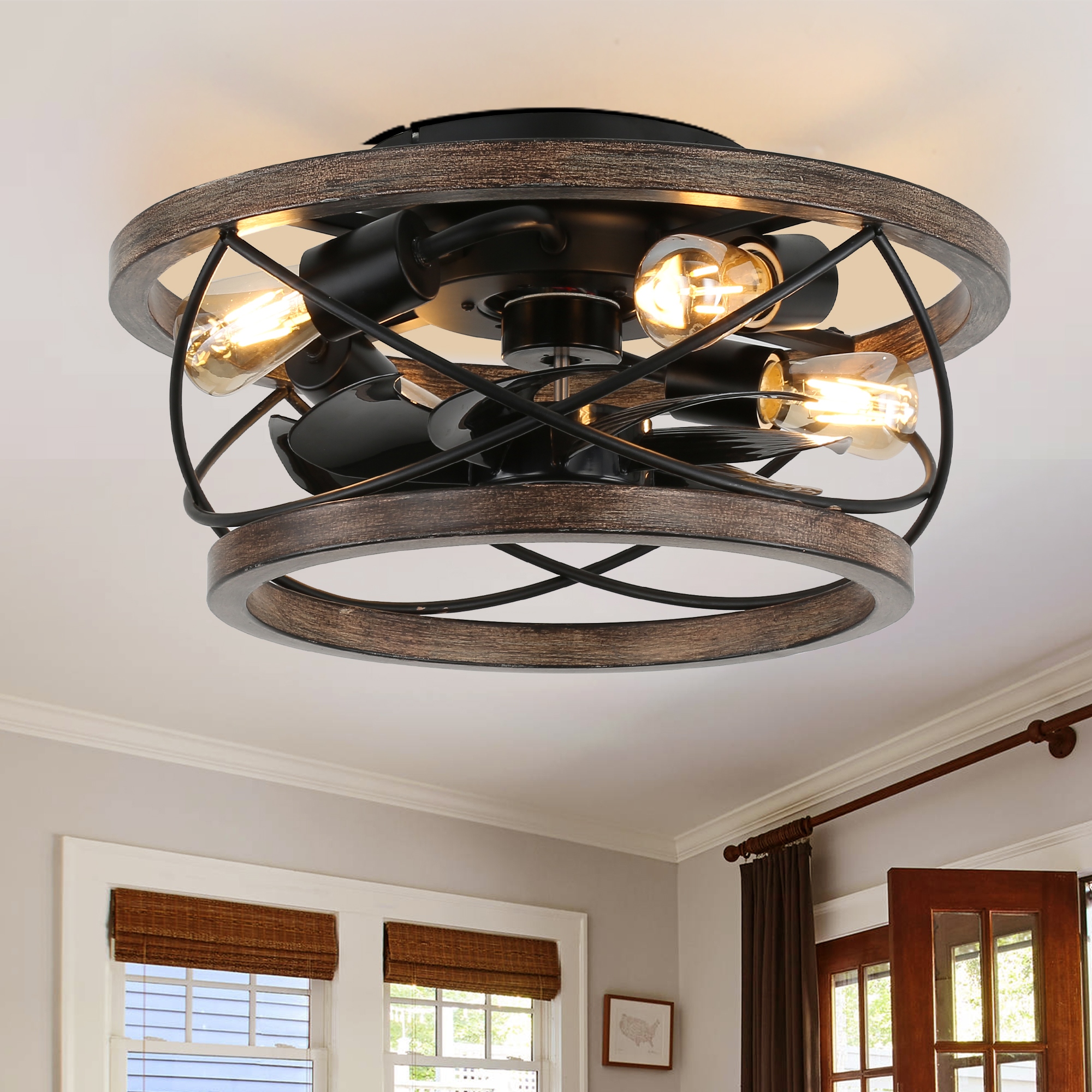 Chichoice 18 Mute Rustic Flush Mount Ceiling Fan Farmhouse Vintage Chandelier 3 Speeds Remote for Kitchen Bedroom On Sale Bed Bath Beyond 40034251
