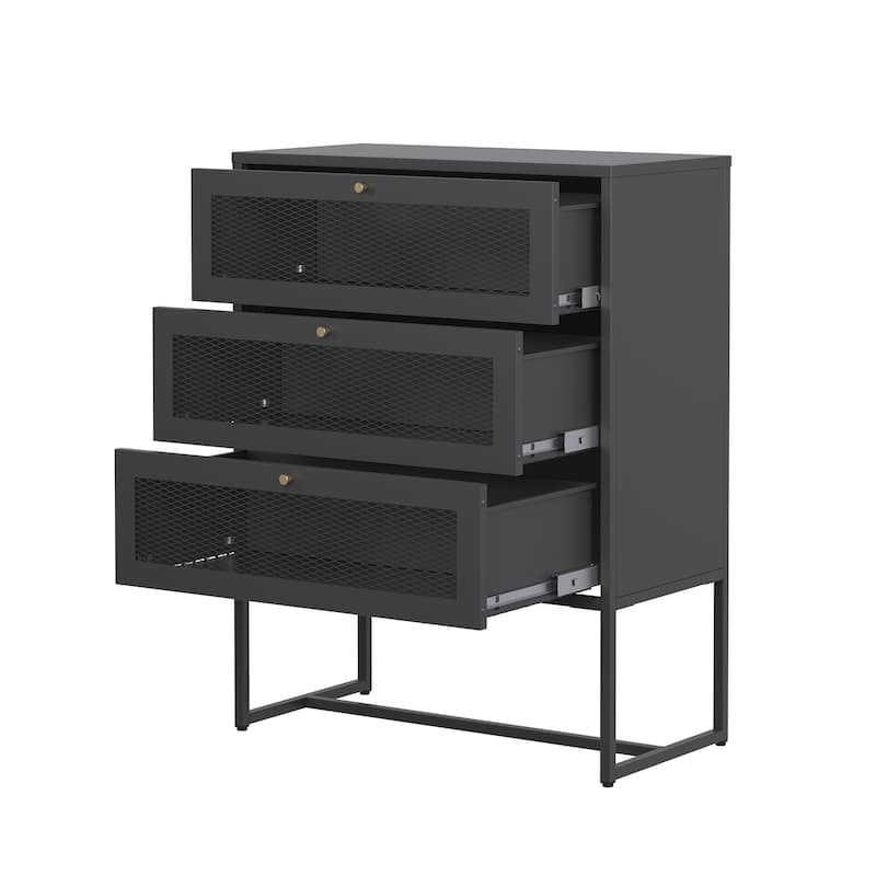 Bentley 41.34-inch Black Three Drawer Metal Cabinet with Mesh Doors - 41.34