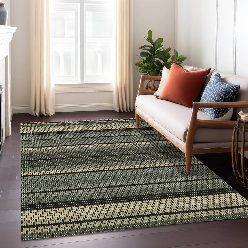 Machine Washable Indoor/ Outdoor Boho Stripe Chantille Rug