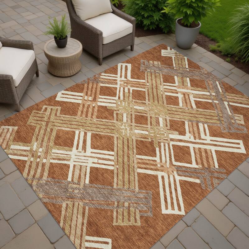 Machine Washable Indoor/ Outdoor Modern Trellis Chantille Rug