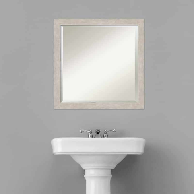 Beveled Wood Bathroom Wall Mirror - Marred Pewter Frame