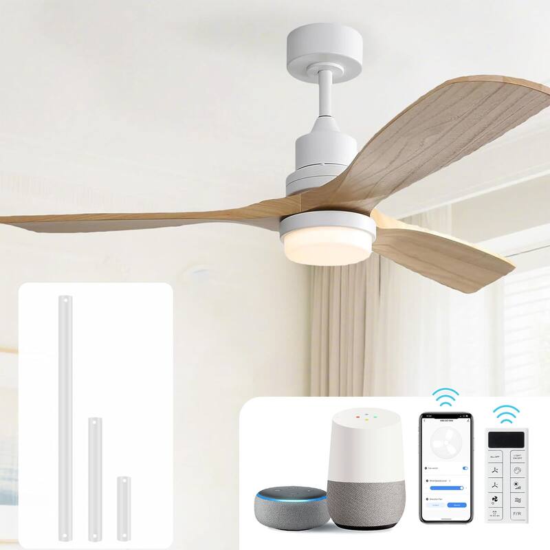 48 Inch Wood Ceiling Fan with Light and Remote/Smart App Control, Dimmable Lights Included