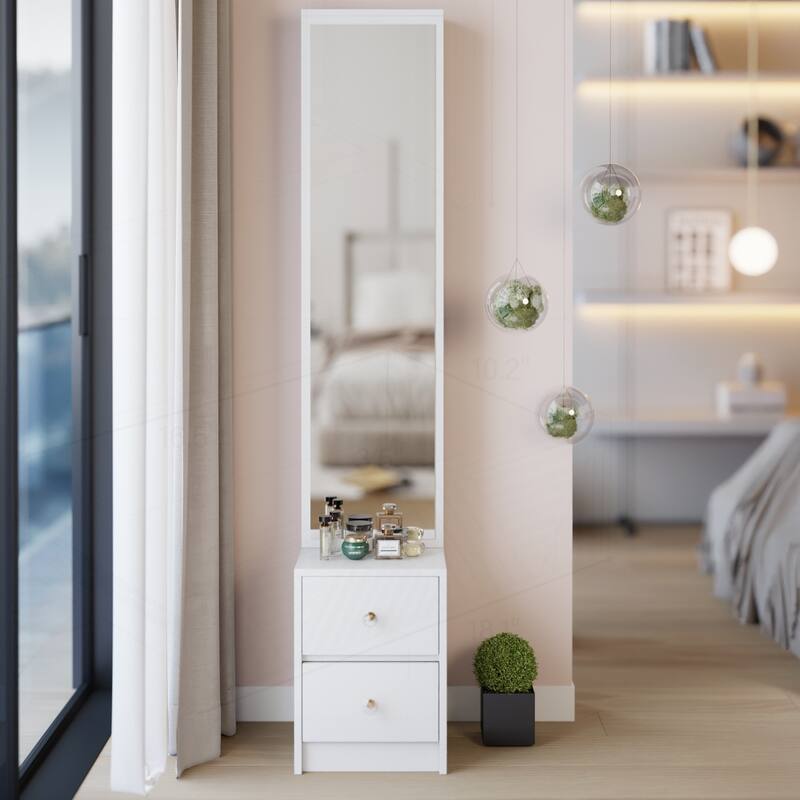 Stylish and Practical Multi-Layered Full Body Mirror Cabinet for Storage - White
