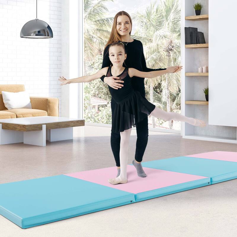 4-Panel Folding Exercise Mat with Carrying Handles for Gym Yoga