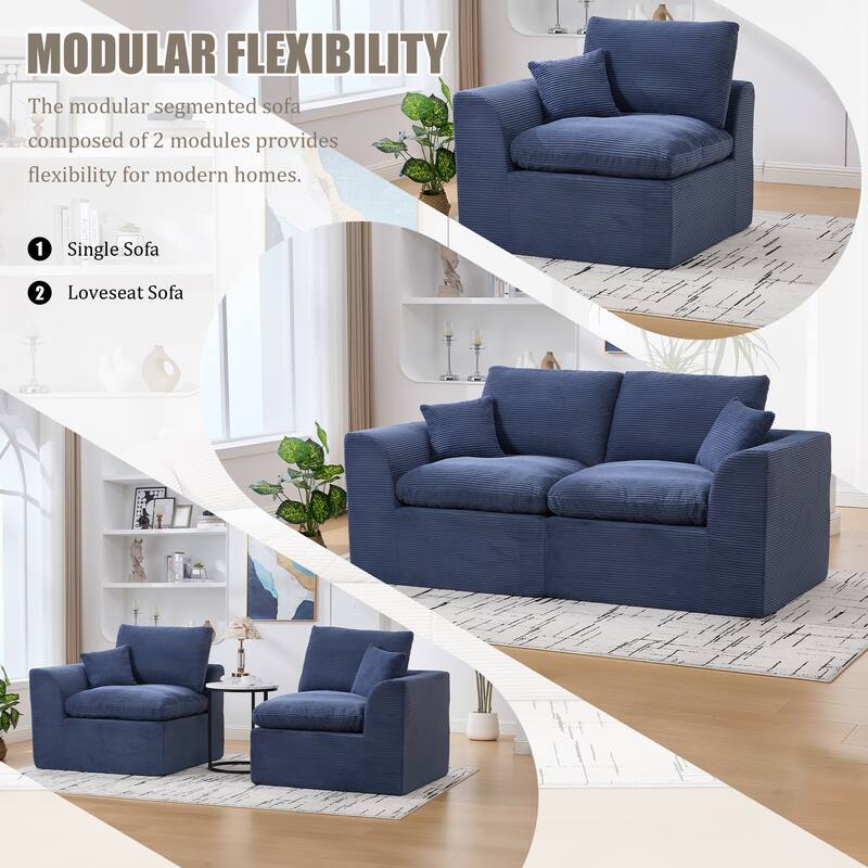 Modular Cloud Sectional Sofa, Comfy 2-Seater Corduroy Couch with Removable Covers