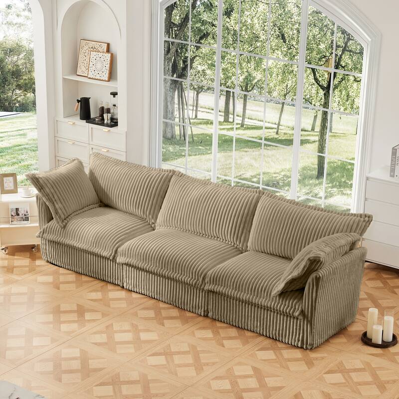 Modern 3-Seater Slipcovered Corduroy Sofa with Suppleness Armrests