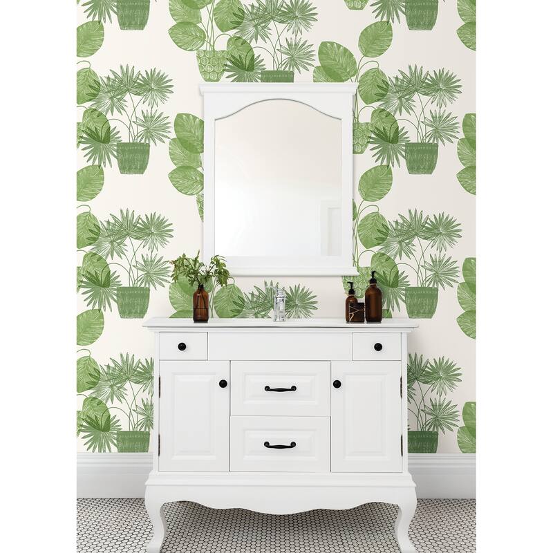 A-Street Prints Aida Green Potted Plant Wallpaper