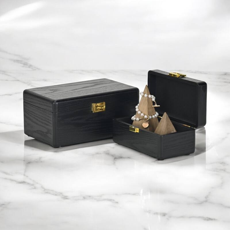 Sable Set of 2 Wooden Boxes with Gold Handles