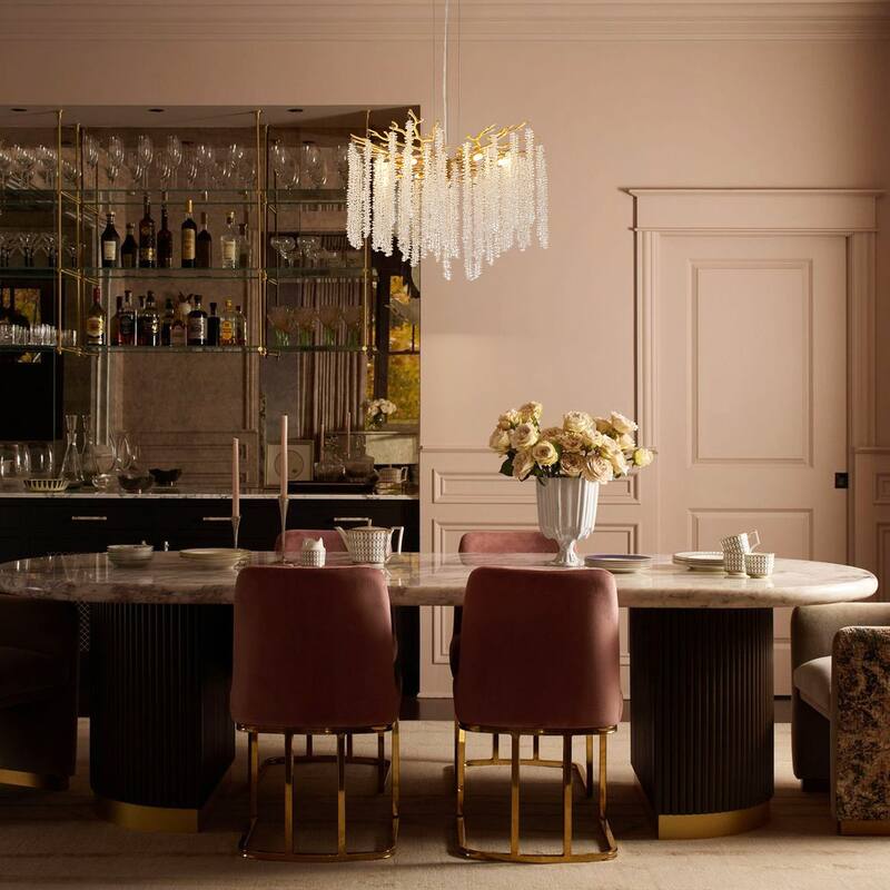 23.6" W 8-Light Modern Glam Tree Branches Style Crystal Raindrop Chandelier Hanging Light for Dining & Living Room