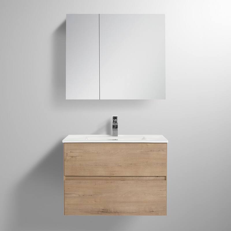 Blossom 30 Inch All Wood Wall Mounted Floating Bathroom Vanity with Sink - Classic Oak - 30" Acrylic Sink