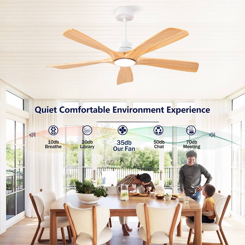 52 Inch Indoor Ceiling Fans With Lights and Remote Control, Dimmable LED, 5 Solid Wood Blades,Reversible DC Motor