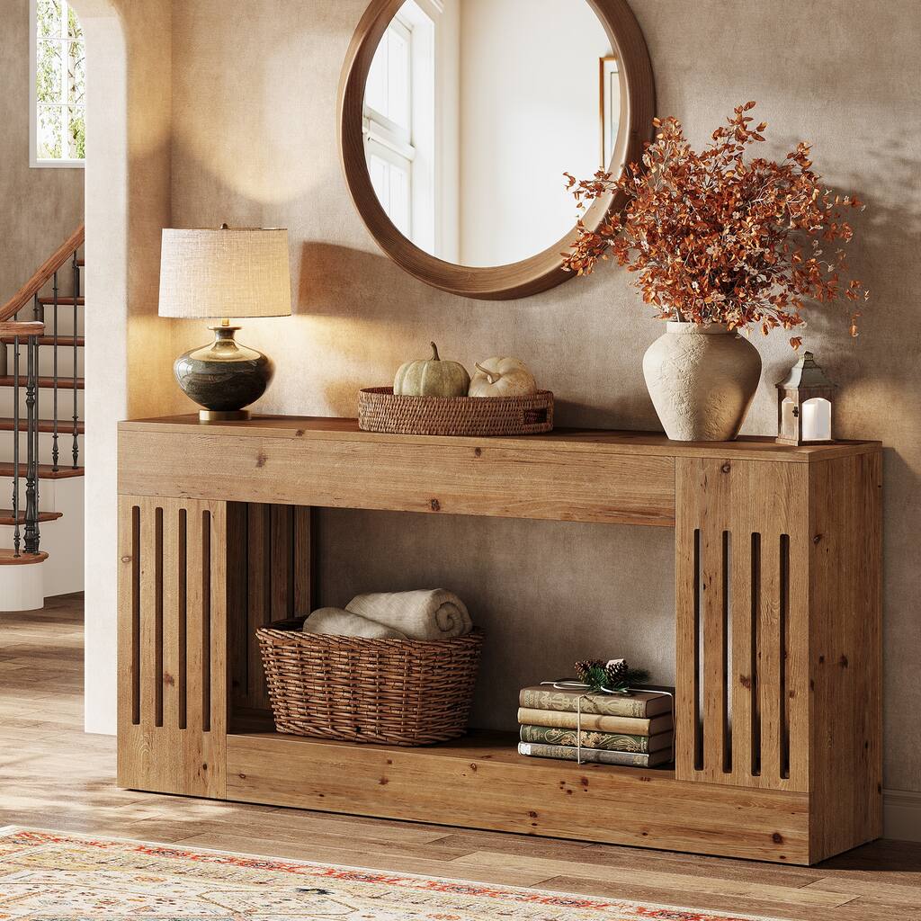 63-Inch Solid Wood Sofa Table, Farmhouse Sofa Console Behind Couch