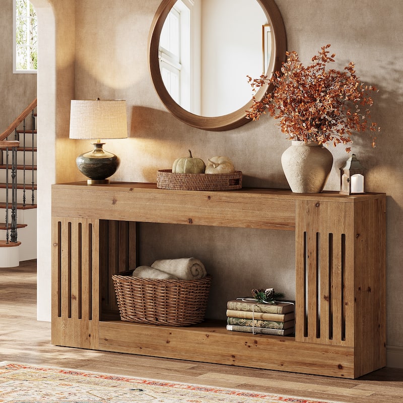 Solid Wood Console Table, Sofa Couch Table with Storage Shelf, 2-Tier Entryway Table for Entrance, Hallway, Living Room