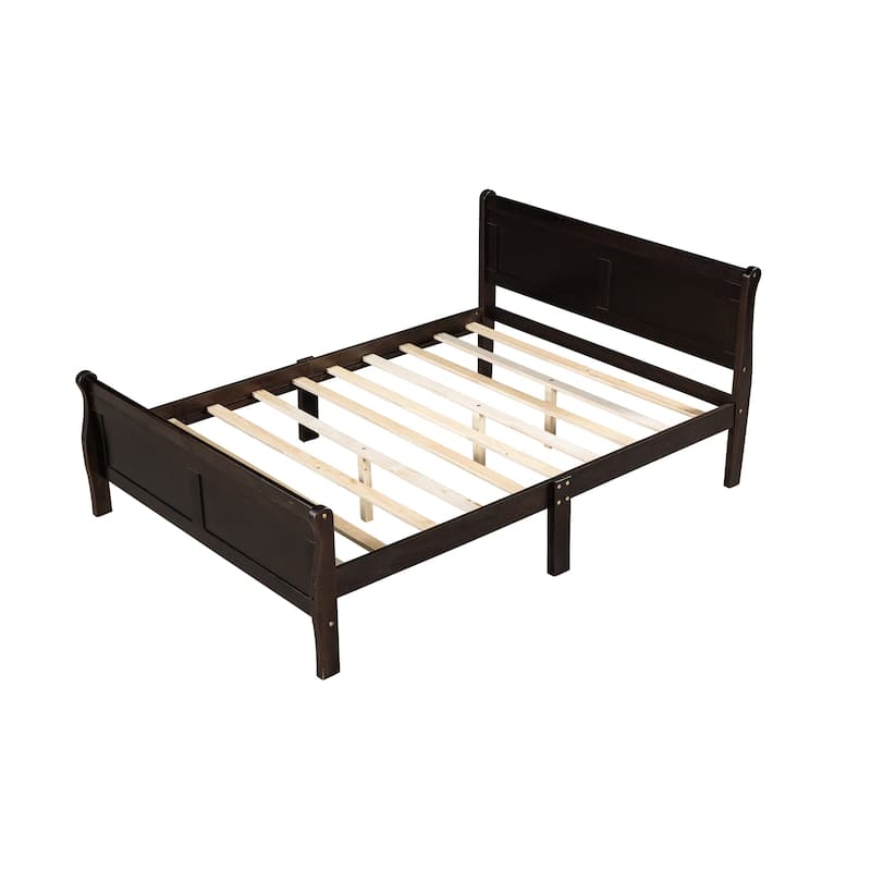 Queen Size Wood Platform Bed with Headboard and Wooden Slat Support