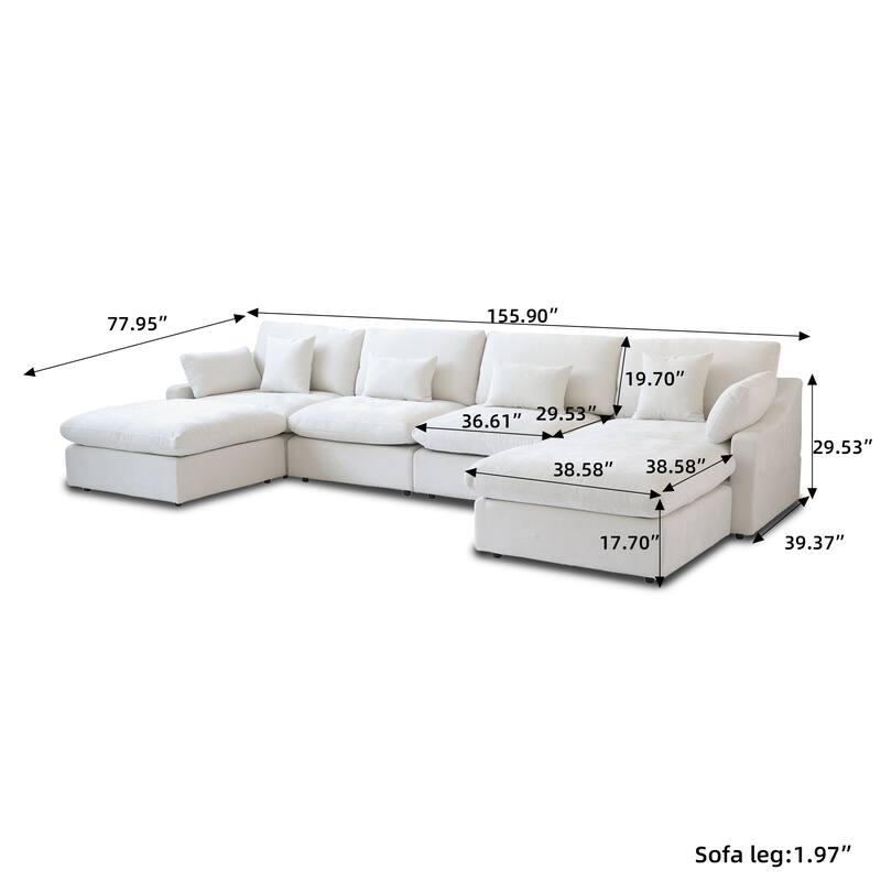 Minimalist Linen Sectional Sofa Down Filled Cloud Couch, U-Shape Deep Seat Couch with Cushions
