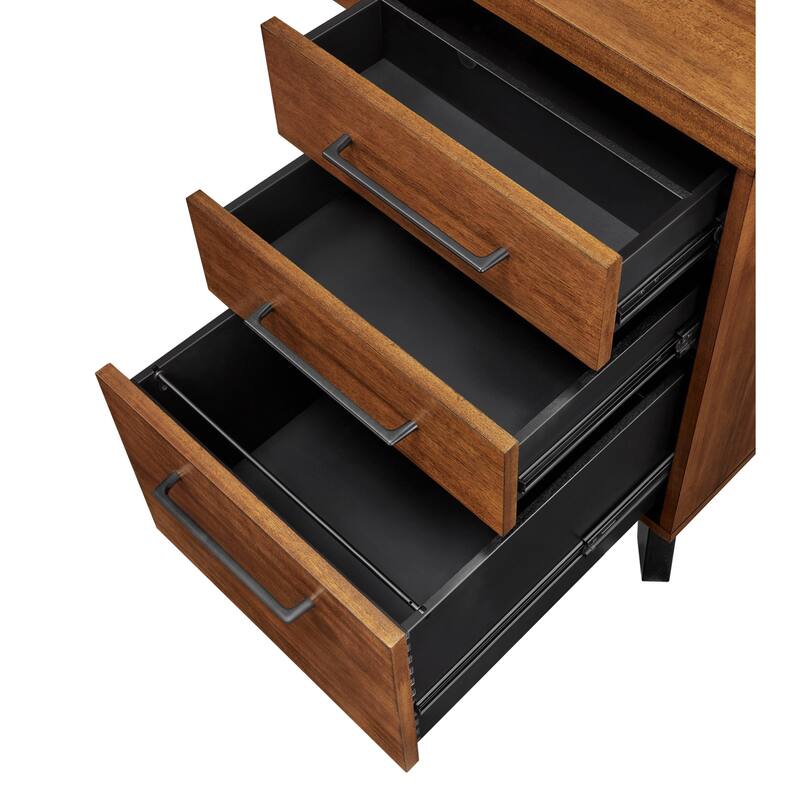 Modern Wood Double Pedestal Executive Desk, Writing Table, Office Desk, Fully Assembled, Rich Medium Brown