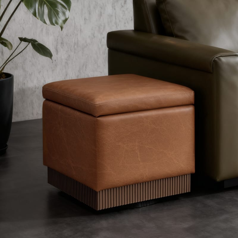 Swivel Storage Ottoman Bench Footstool with Flip-top and Acacia Frame