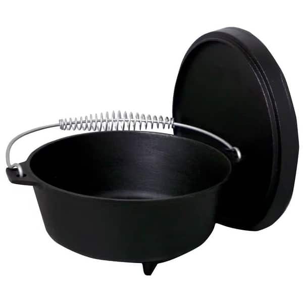 slide 1 of 1, 2-Gallon Seasoned Cast Iron Dutch Oven with Lid and Spiral Metal Handle Multi