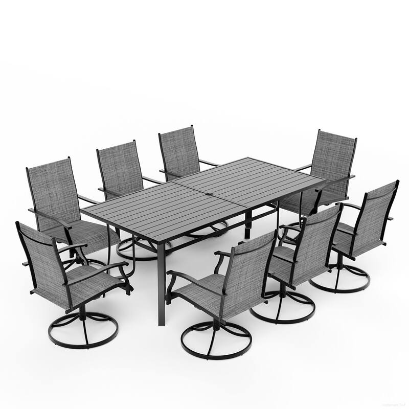 5/7/9-Piece Outdoor Dining Set with 360°Swivel Rocking Chairs, Textilene Seats, Ultra-Comfort Patio Furniture w Umbrella Hole